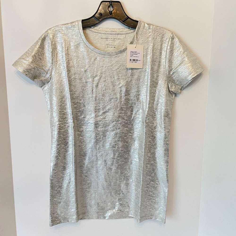 Majestic Filatures Linen Deluxe Tee Silver Metallic Size 1 NWT